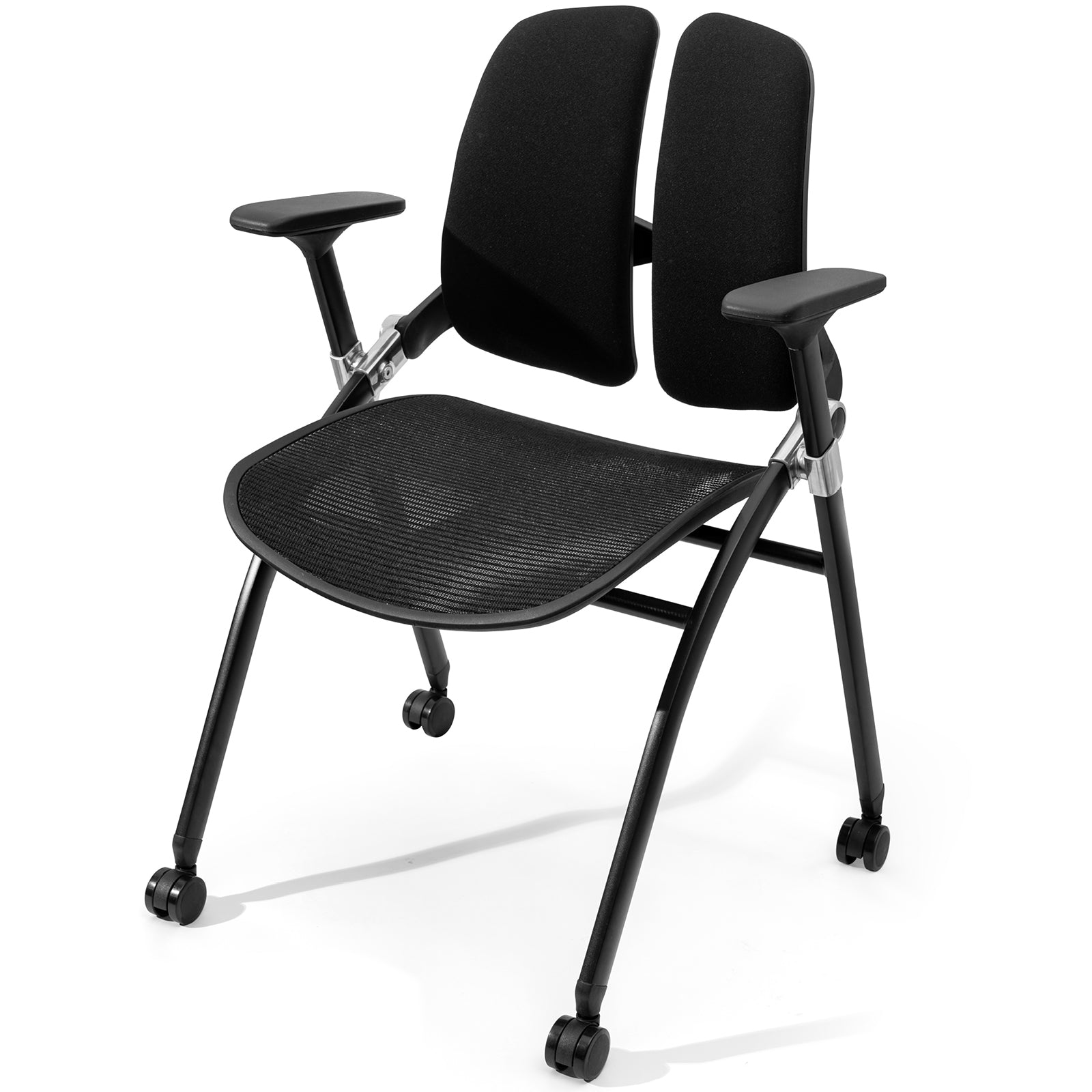 FYLICA Dual-Backrest Foldable Computer Chair, Folding Conference Room Chair with Dynamic Double Back Support, Breathable Mesh Seat 360°Rolling