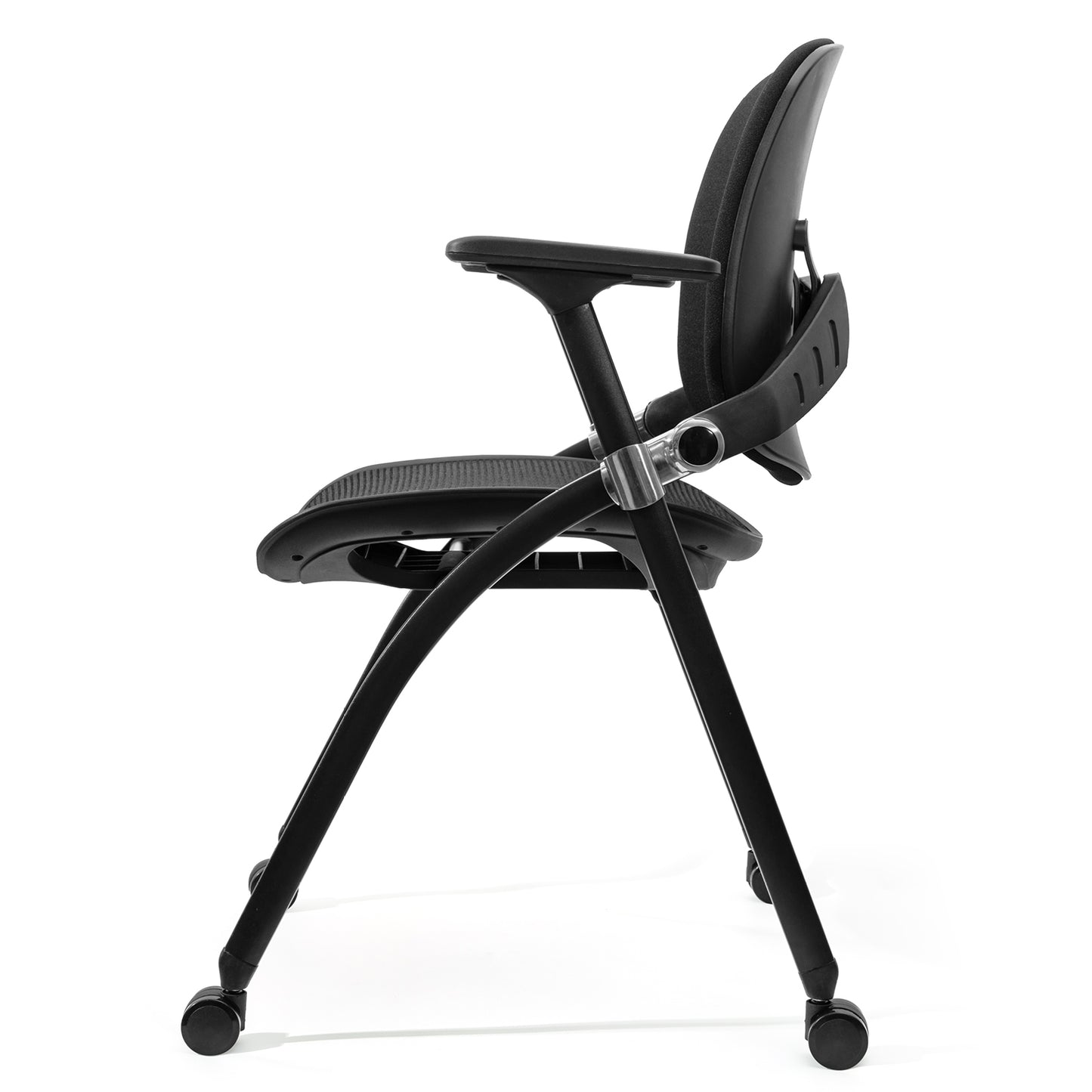 FYLICA Dual-Backrest Foldable Computer Chair, Folding Conference Room Chair with Dynamic Double Back Support, Breathable Mesh Seat & 360°Rolling Wheel, Foldable Chair Indoor (Black)