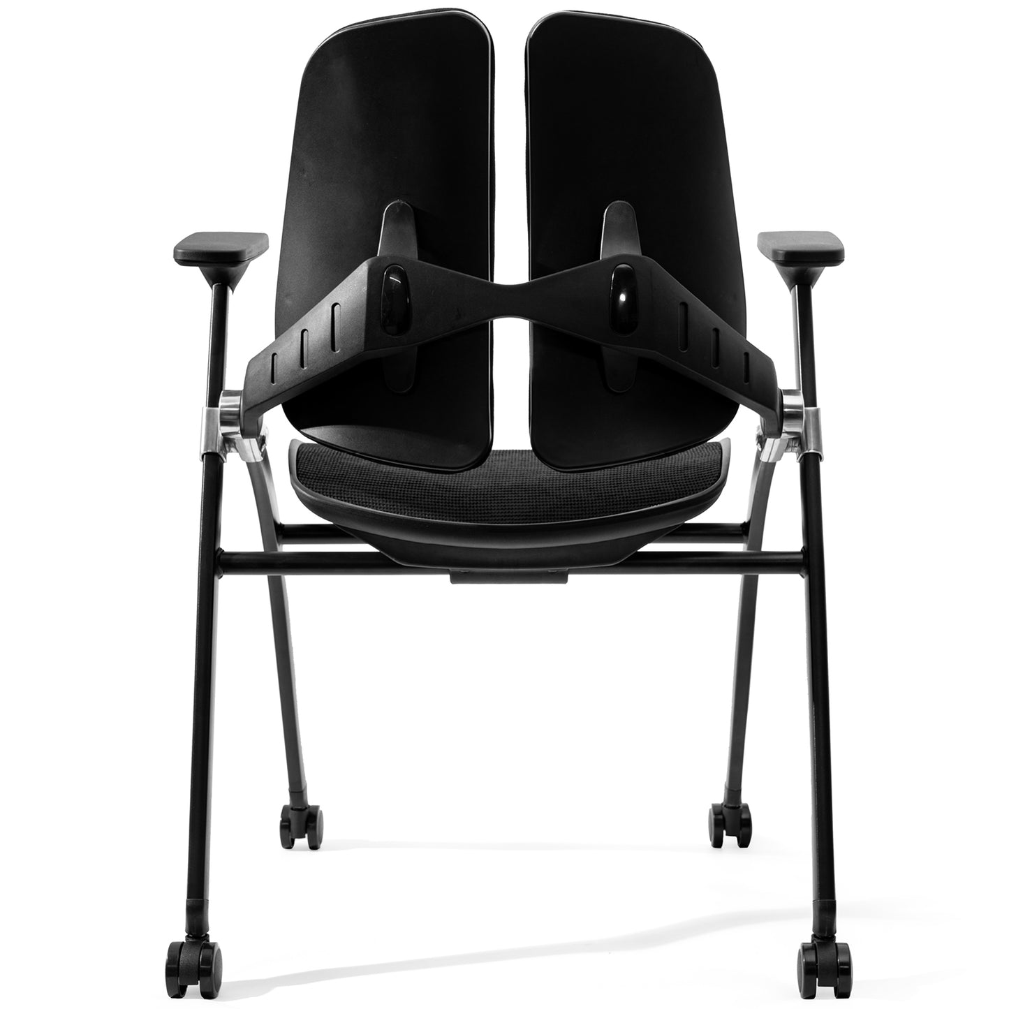 FYLICA Dual-Backrest Foldable Computer Chair, Folding Conference Room Chair with Dynamic Double Back Support, Breathable Mesh Seat & 360°Rolling Wheel, Foldable Chair Indoor (Black)