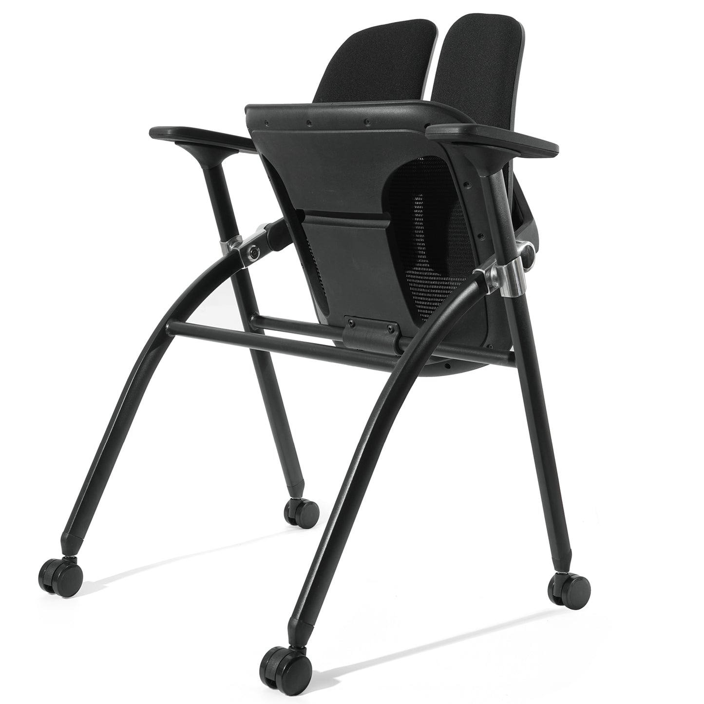 FYLICA Dual-Backrest Foldable Computer Chair, Folding Conference Room Chair with Dynamic Double Back Support, Breathable Mesh Seat & 360°Rolling Wheel, Foldable Chair Indoor (Black)