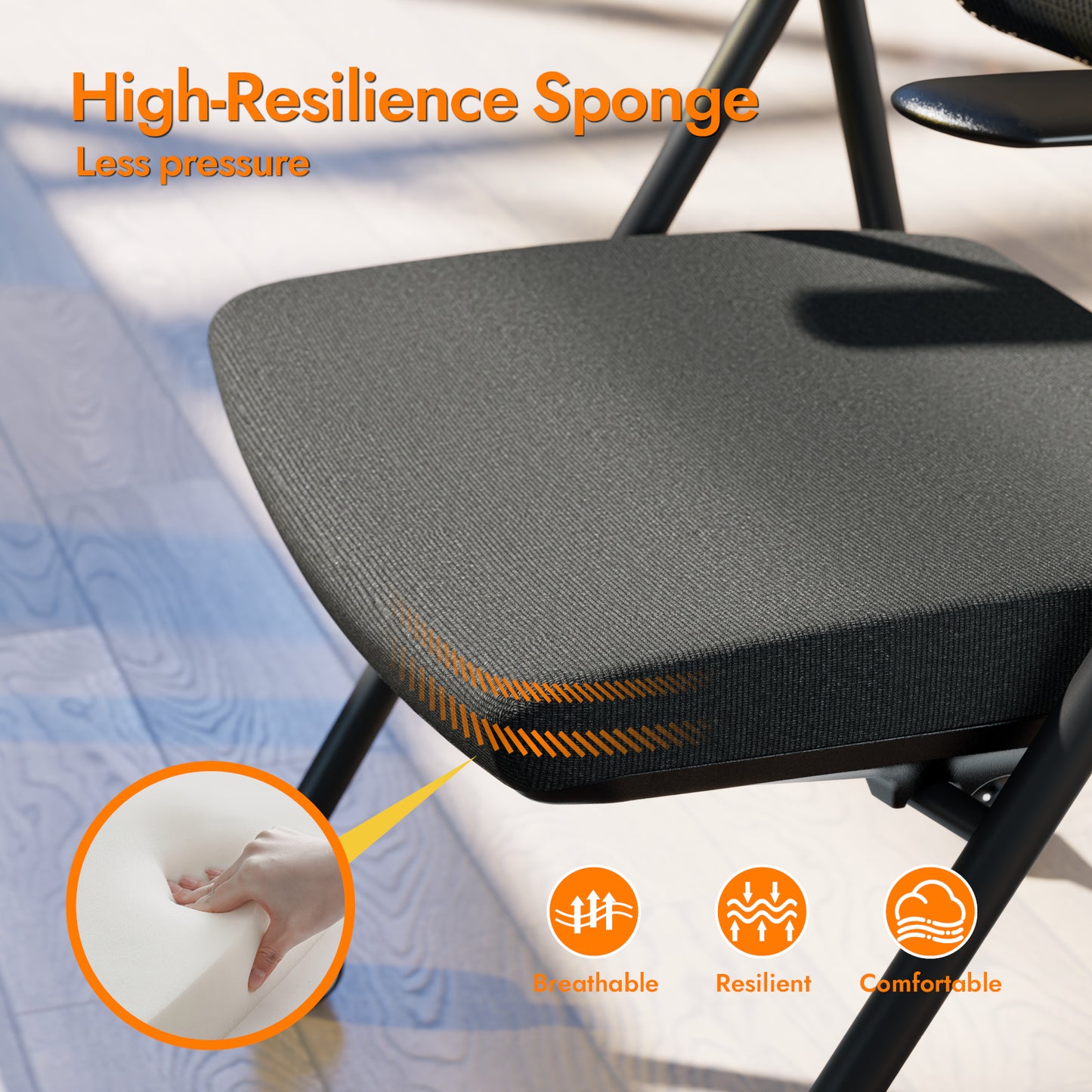 FYLICA Stackable & Foldable Office Chair, Folding Desk Chair with Flip-Up Armrest, Breathable Mesh, Thick Seat Cushion & Rocking Backrest, Conference Room Chair with Wheel
