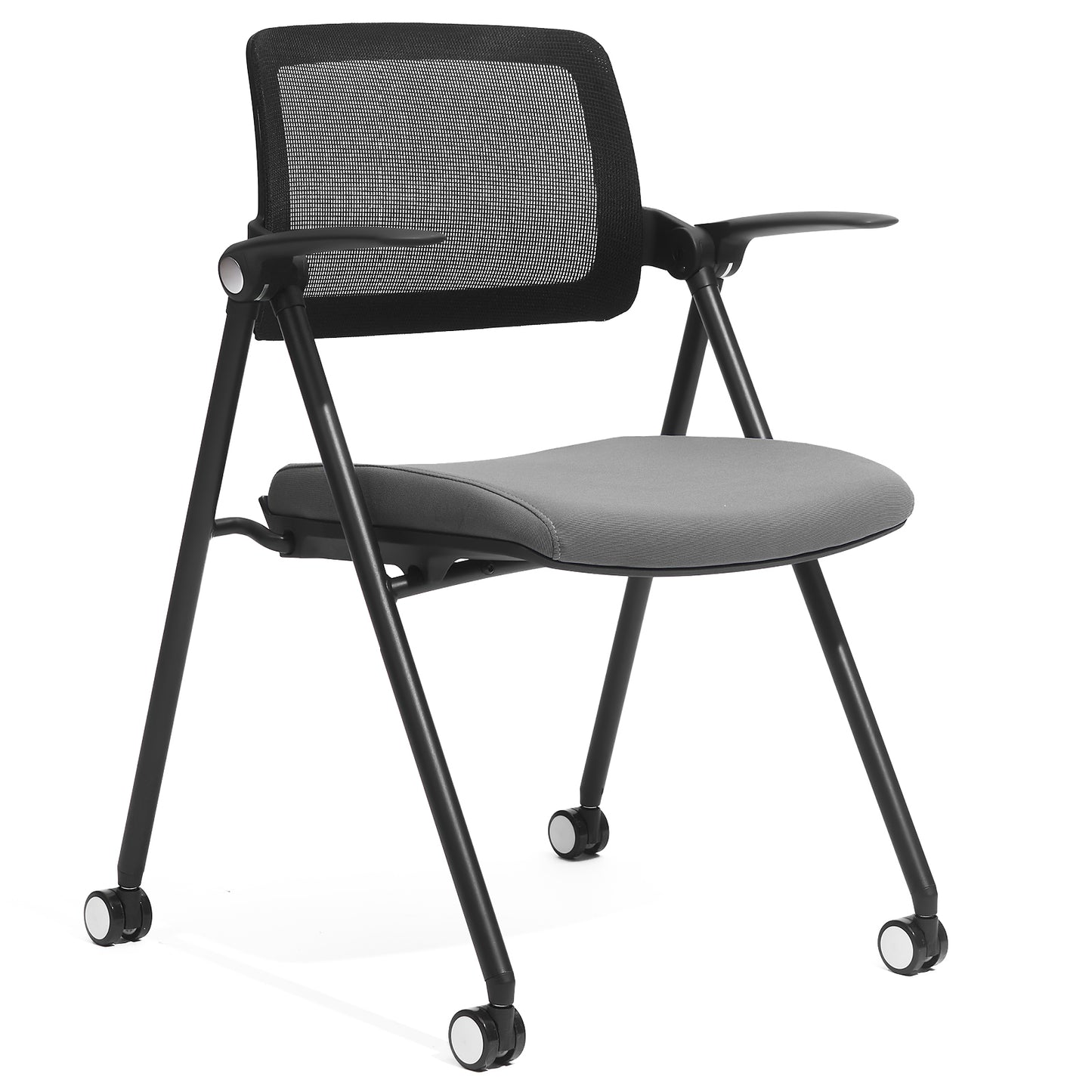 FYLICA Stackable & Foldable Office Chair, Folding Desk Chair with Flip-Up Armrest, Breathable Mesh, Thick Seat Cushion & Rocking Backrest, Conference Room Chair with Wheel