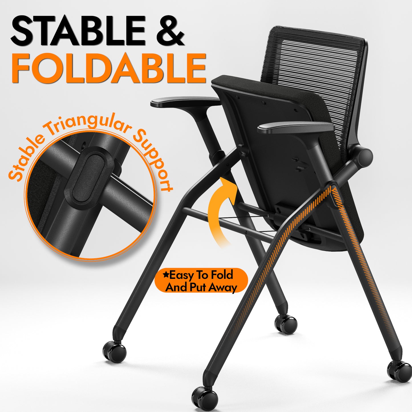 Foldable Office Chair Set of 2 with PU Wheels Ergonomic Mesh Bouncing Back, Stackable Conference Room Chair, Office Guest & Reception & Meeting Chair
