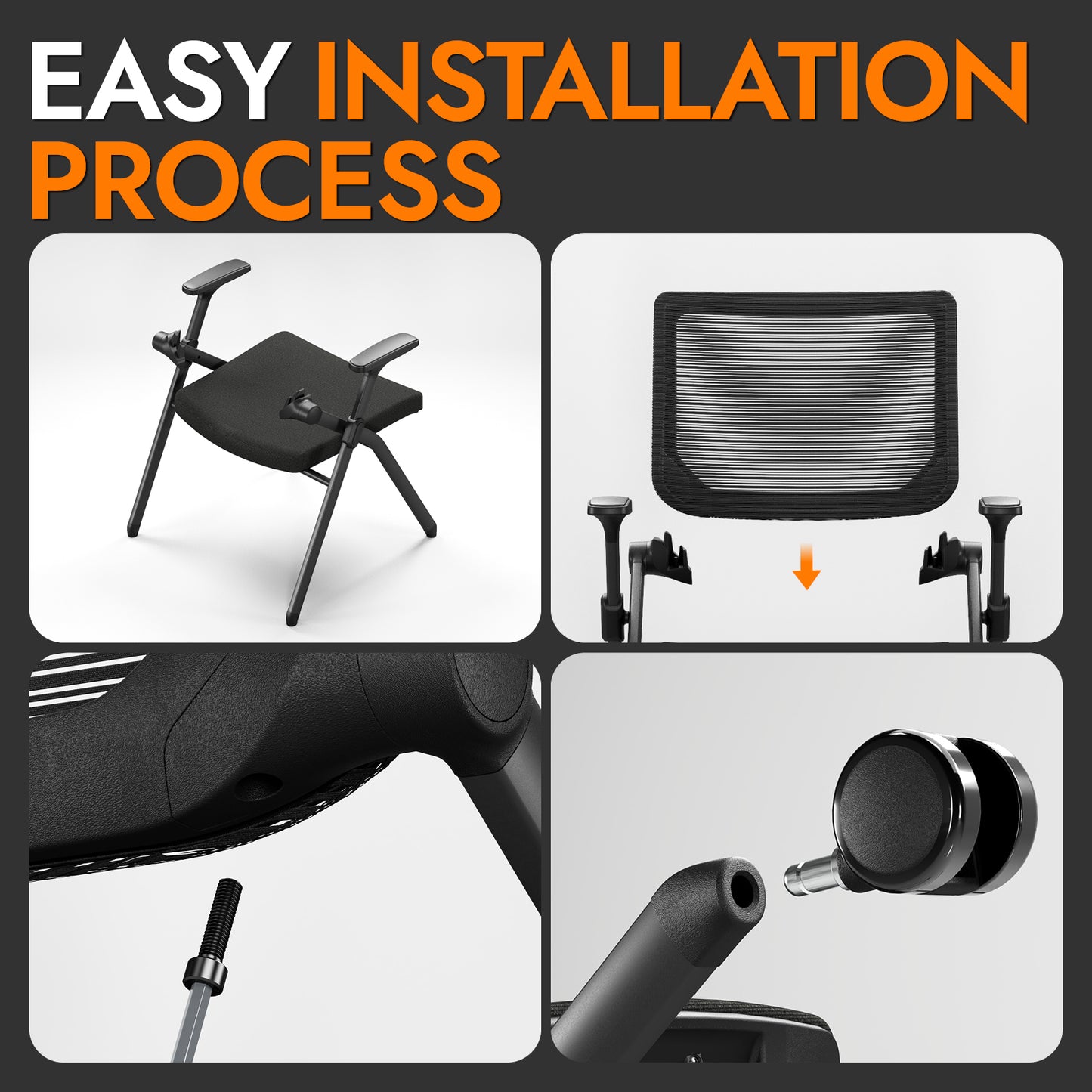 Foldable Office Chair Set of 2 with PU Wheels Ergonomic Mesh Bouncing Back, Stackable Conference Room Chair, Office Guest & Reception & Meeting Chair