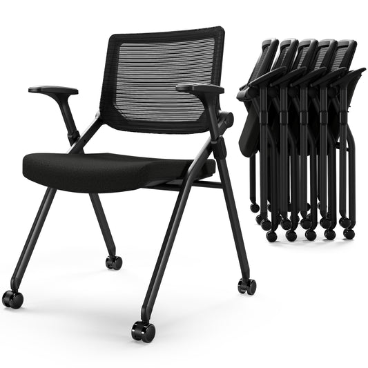 Foldable Office Chair Set of 2 with PU Wheels Ergonomic Mesh Bouncing Back, Stackable Conference Room Chair, Office Guest & Reception & Meeting Chair