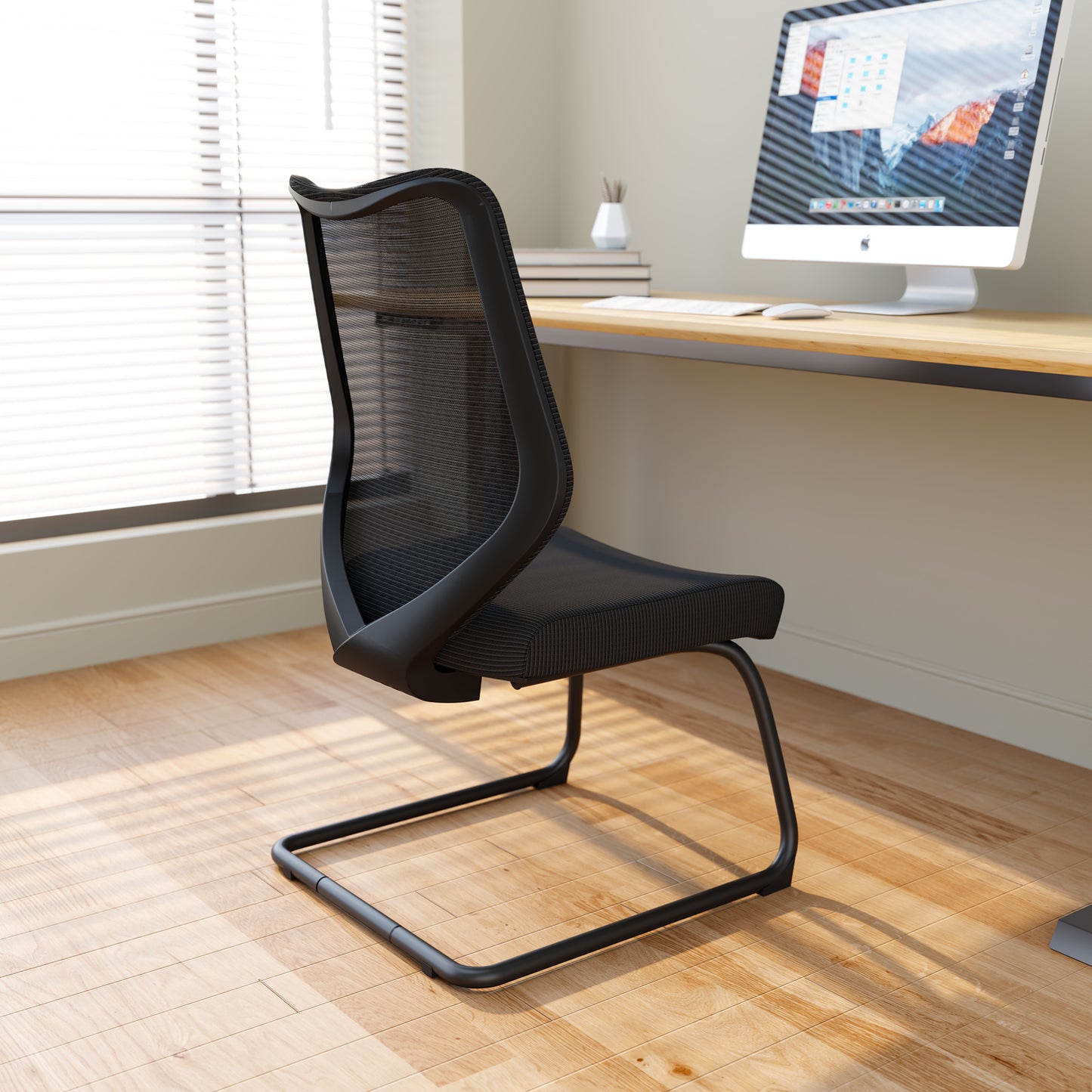 Office Chairs No Wheels Conference Room Chair Breathable Mesh Upgraded Cushion and Sled Base, Mid Back Reception Chair No Armrests