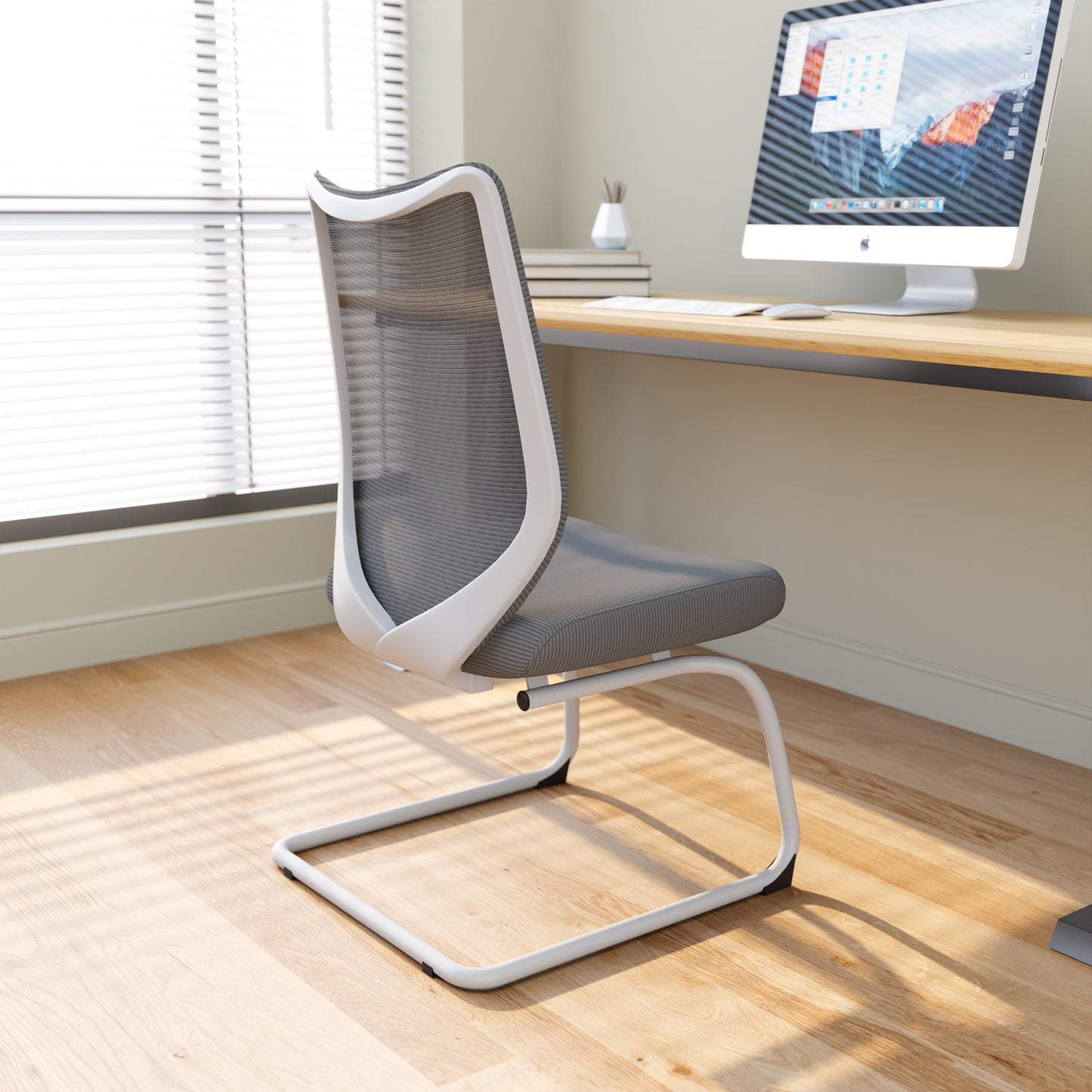 Office Chairs No Wheels Conference Room Chair Breathable Mesh Upgraded Cushion and Sled Base, Mid Back Reception Chair No Armrests