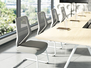 Office Chairs No Wheels Conference Room Chair Breathable Mesh Upgraded Cushion and Sled Base, Mid Back Reception Chair No Armrests