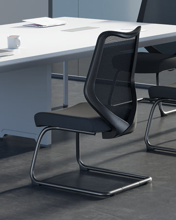 Office Chairs No Wheels Conference Room Chair Breathable Mesh Upgraded Cushion and Sled Base, Mid Back Reception Chair No Armrests